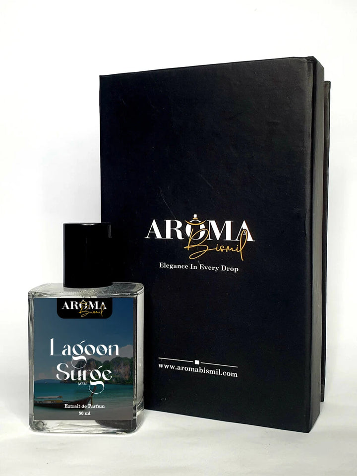 Lagoon Surge perfume with box by Aroma Bismil inspired by Bvlgari Aqva
