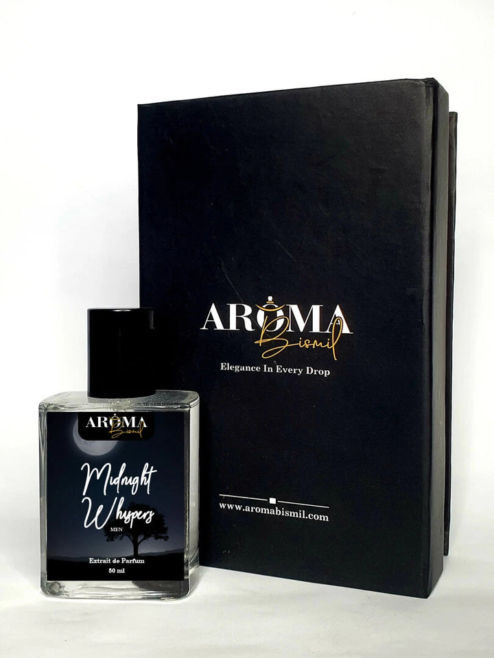 Midnight Whispers perfume with box by Aroma Bismil inspired by Bleu de Chanel